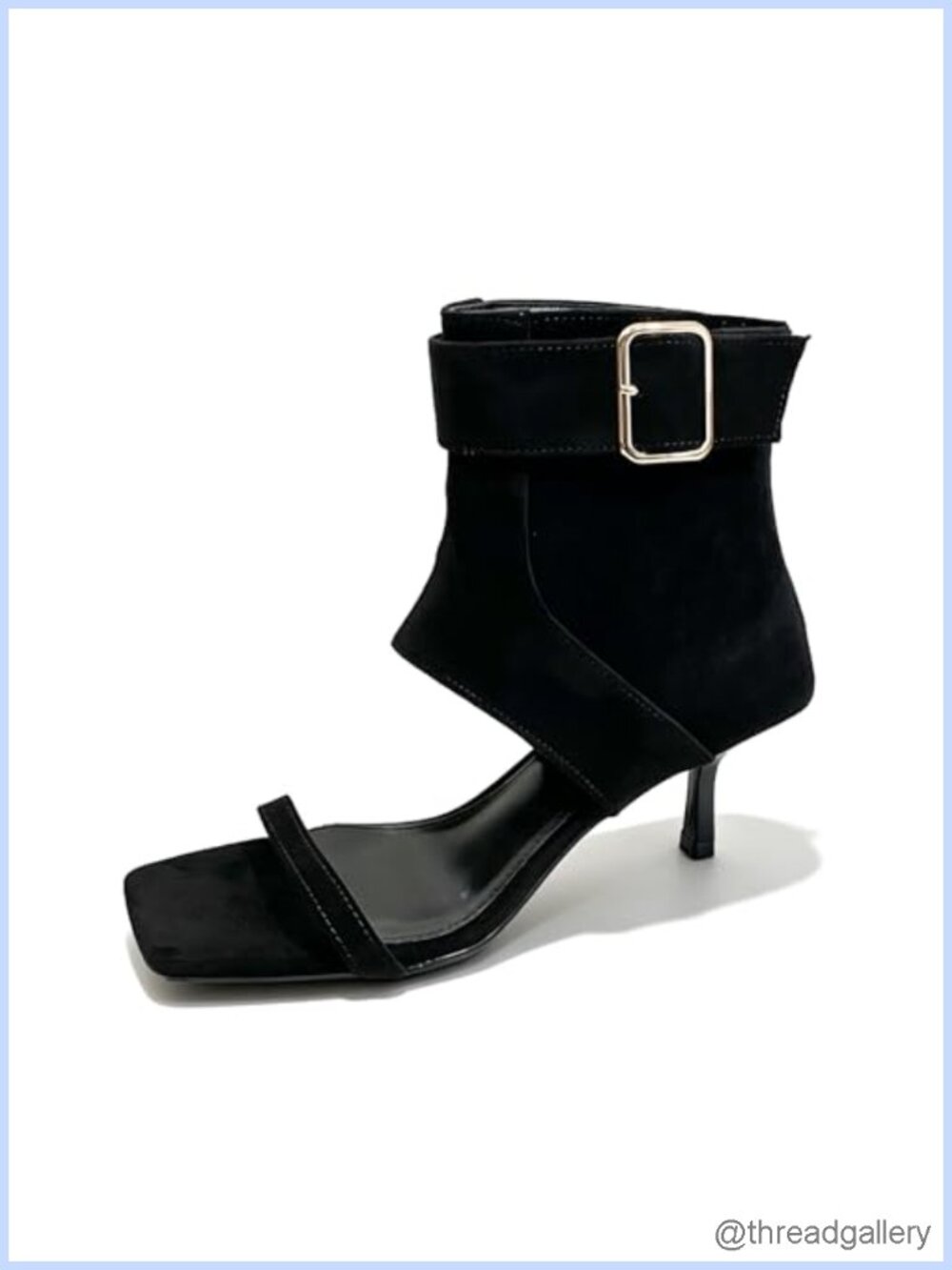 Women's Suede High Top Stiletto Sandals Square Toe Zipper Ankle Strap Heels